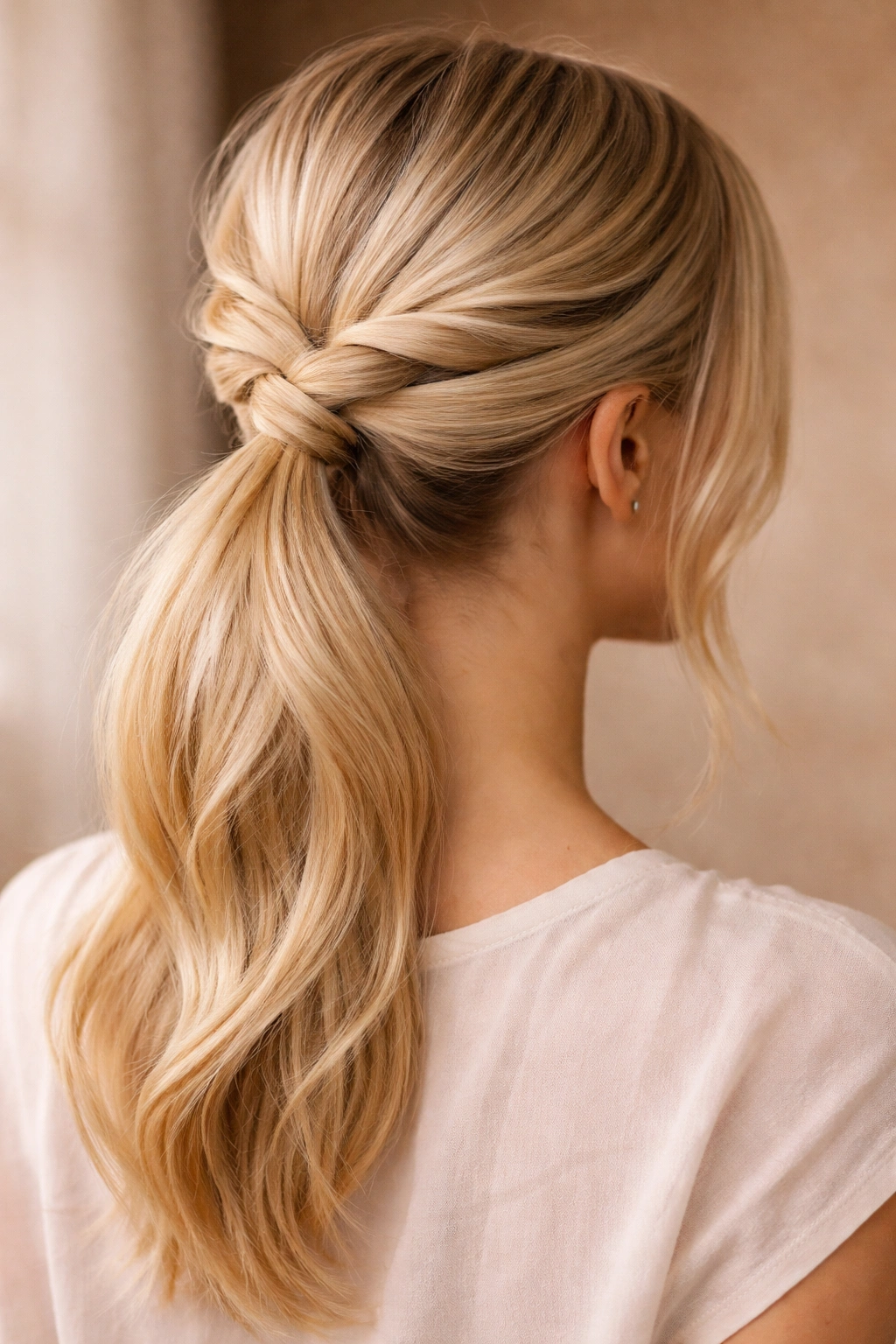 Twisted braid ponytail on fine blonde hair