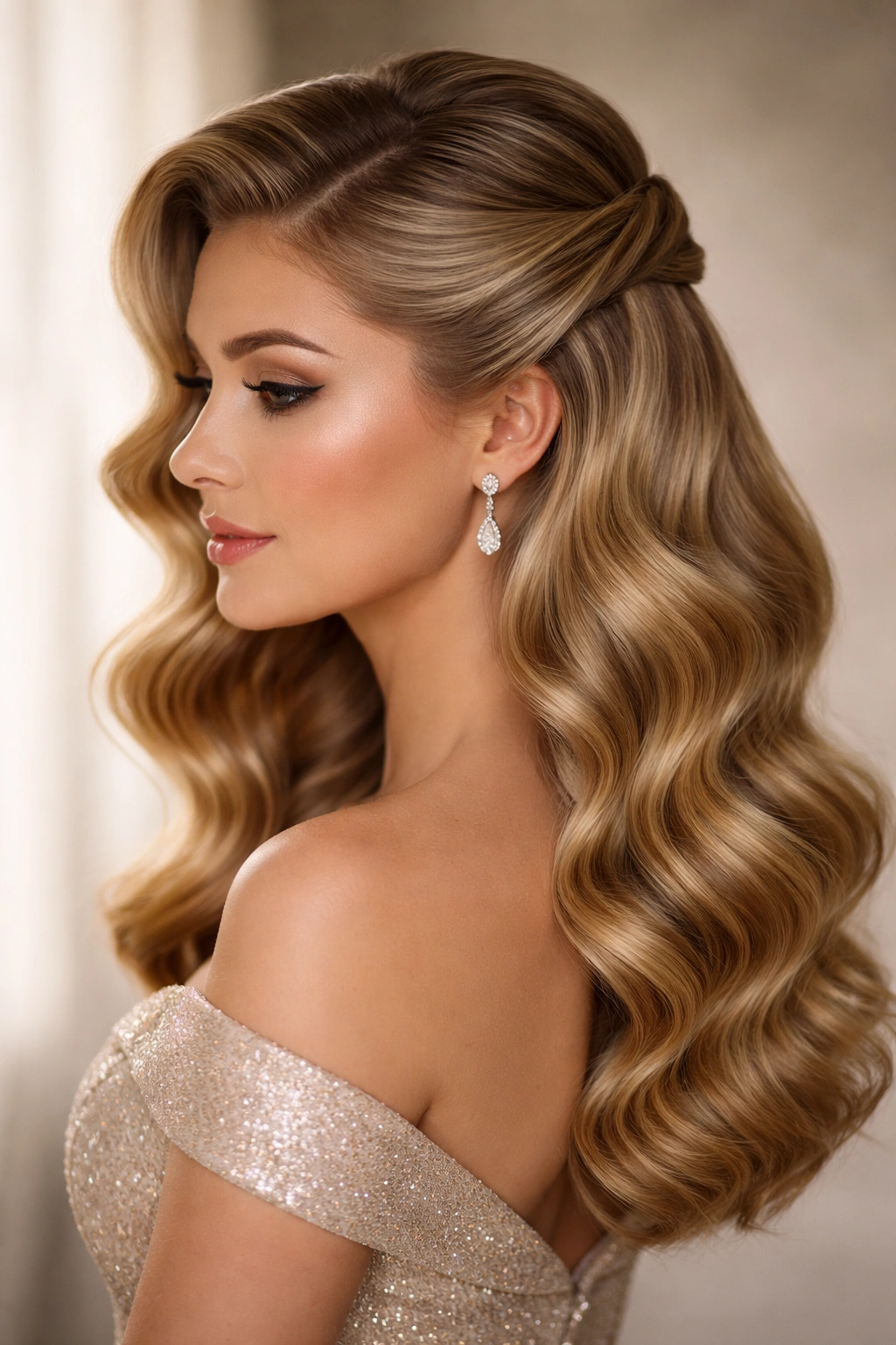 Retro finger waves with a half-up styling