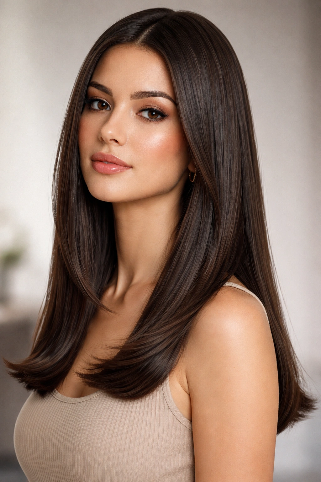 Straight hair with subtle inward flips at the ends giving a polished finish