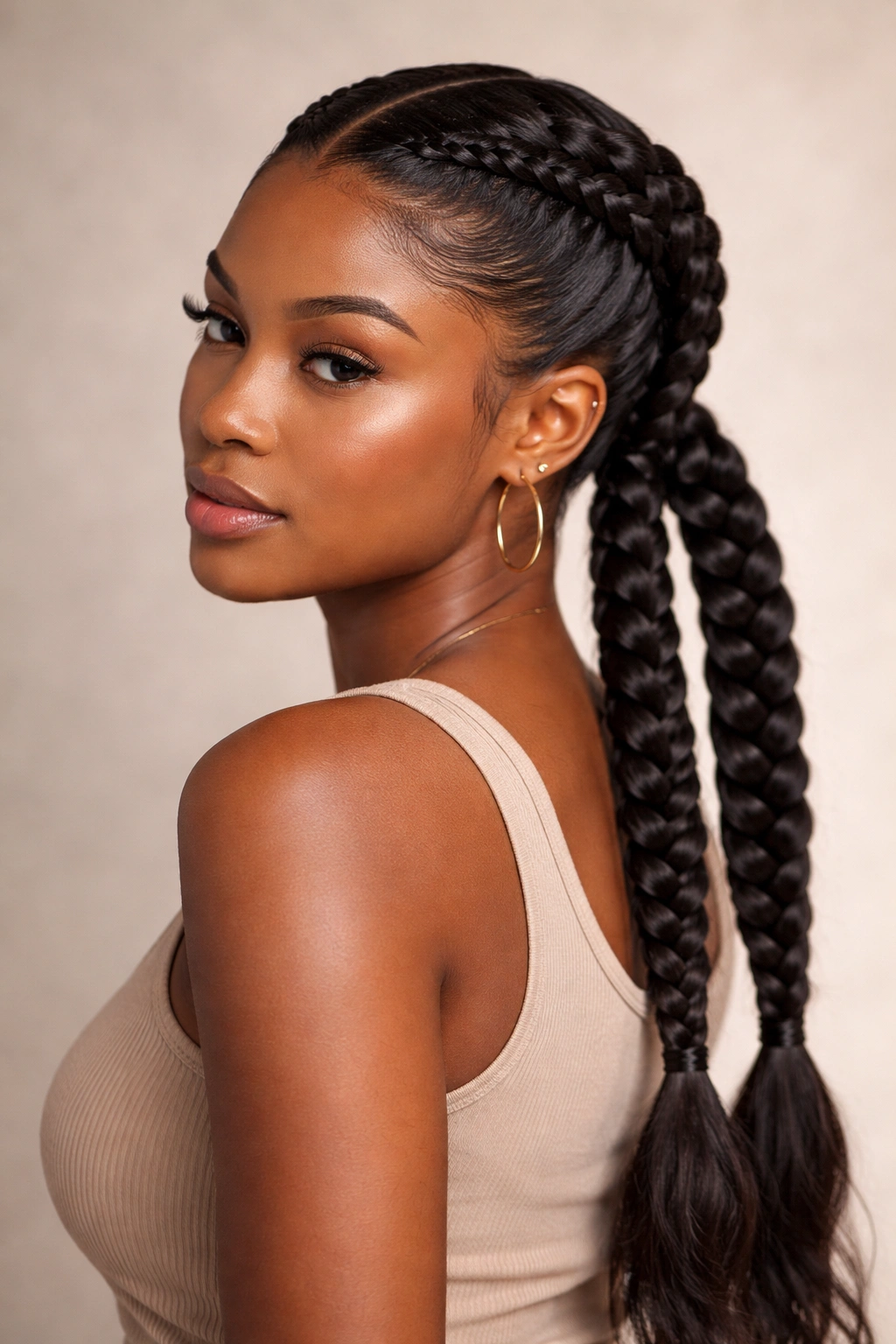 Close-up of two flat twists forming a bold sculptural line along the scalp