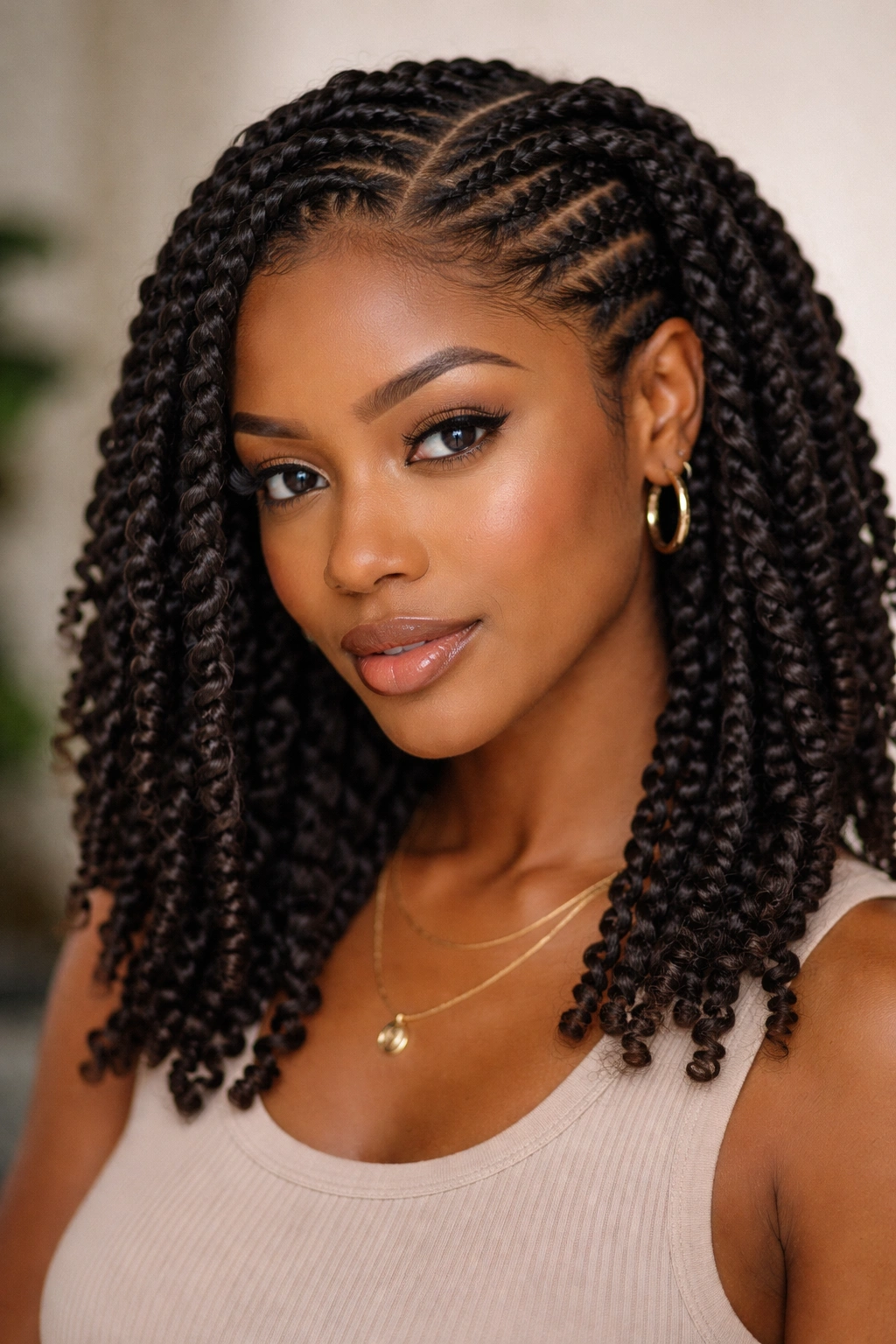 Head with flat twists along the hairline framing interior two-strand twists