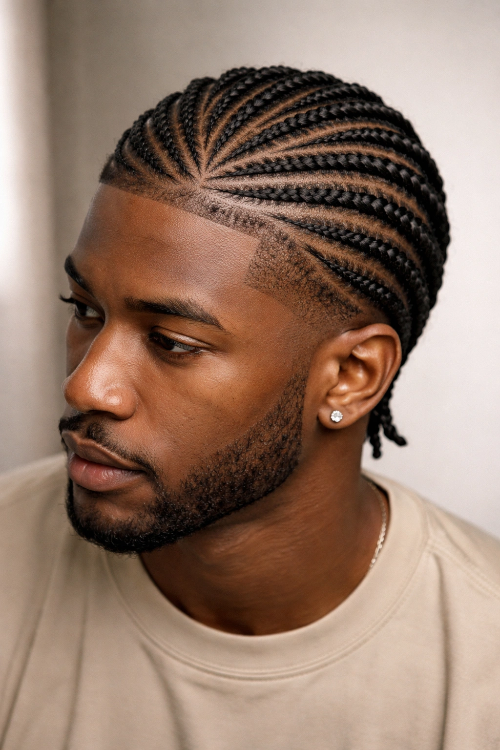 Flat twists arranged in directional patterns across the scalp