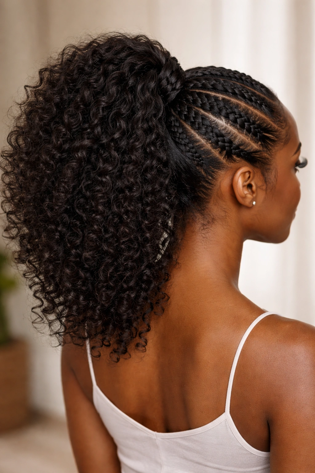 Flat twists leading into a high voluminous ponytail