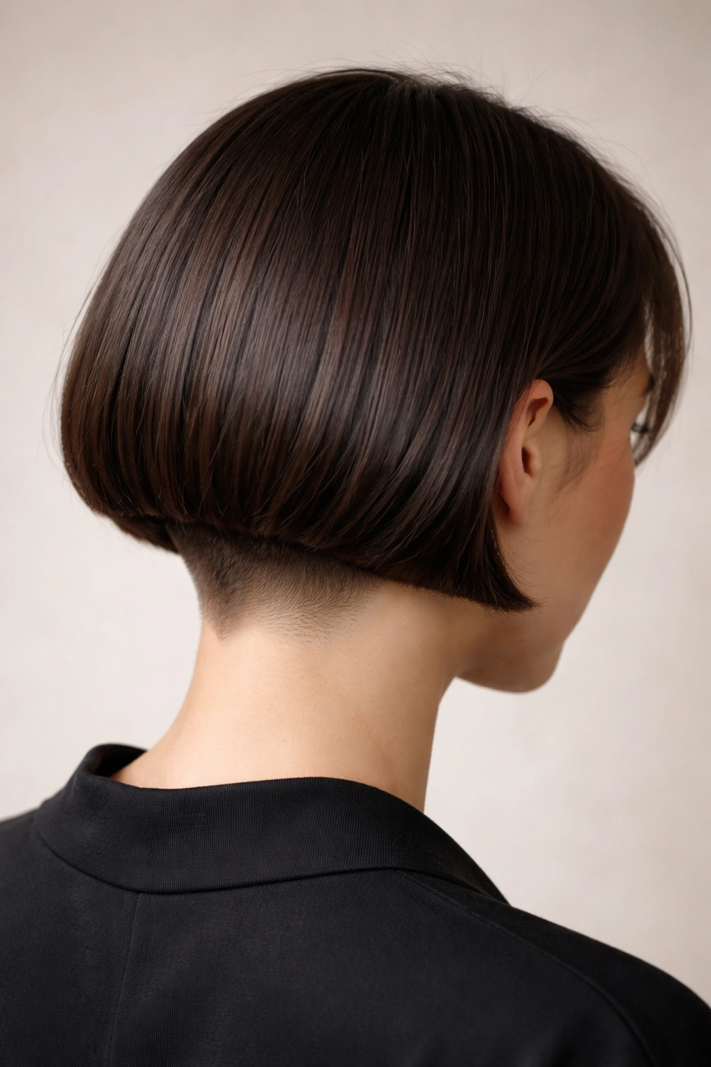 Back view of French bob showing undercut at the nape with two-layer silhouette