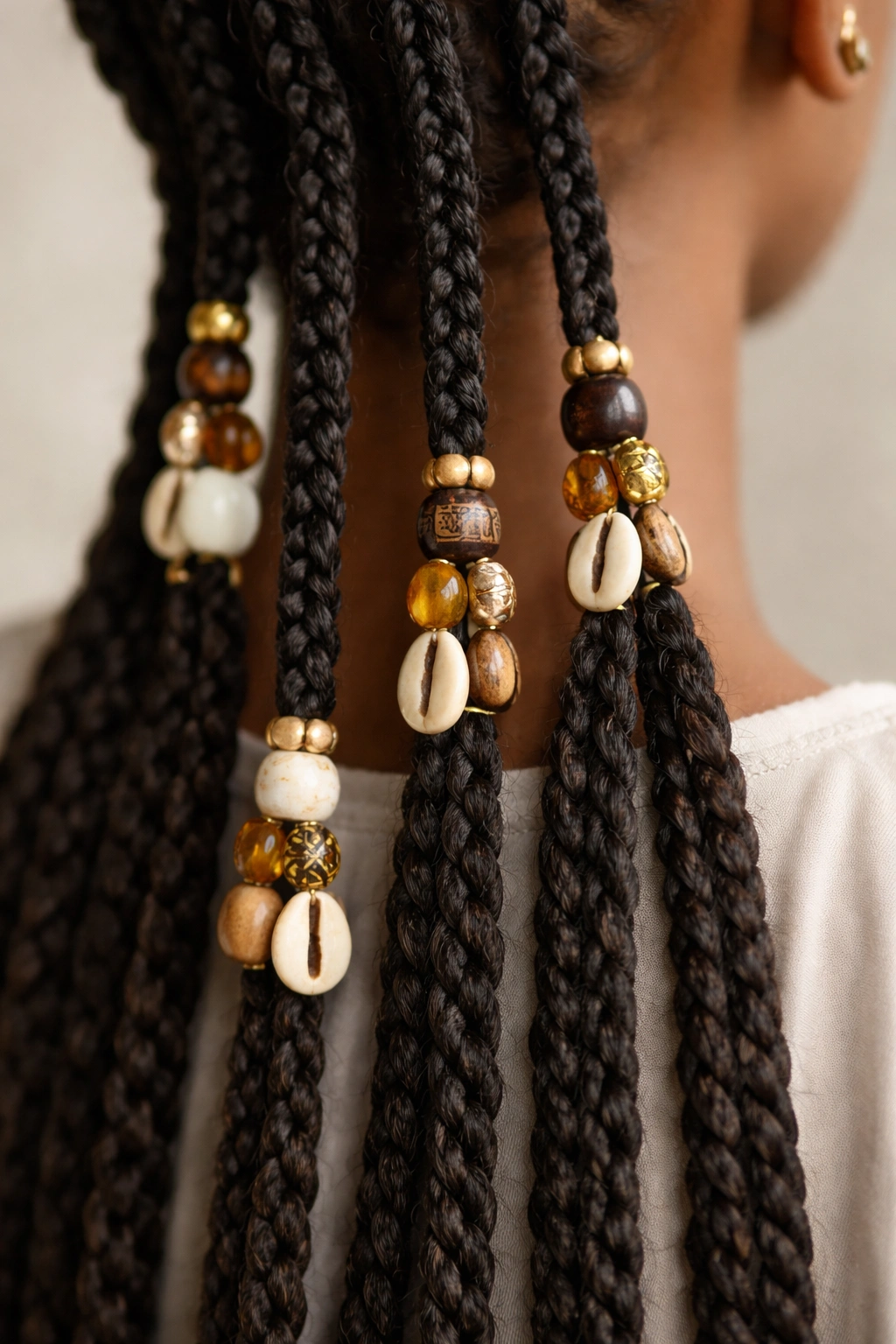 Fulani braid with bead clusters at sections