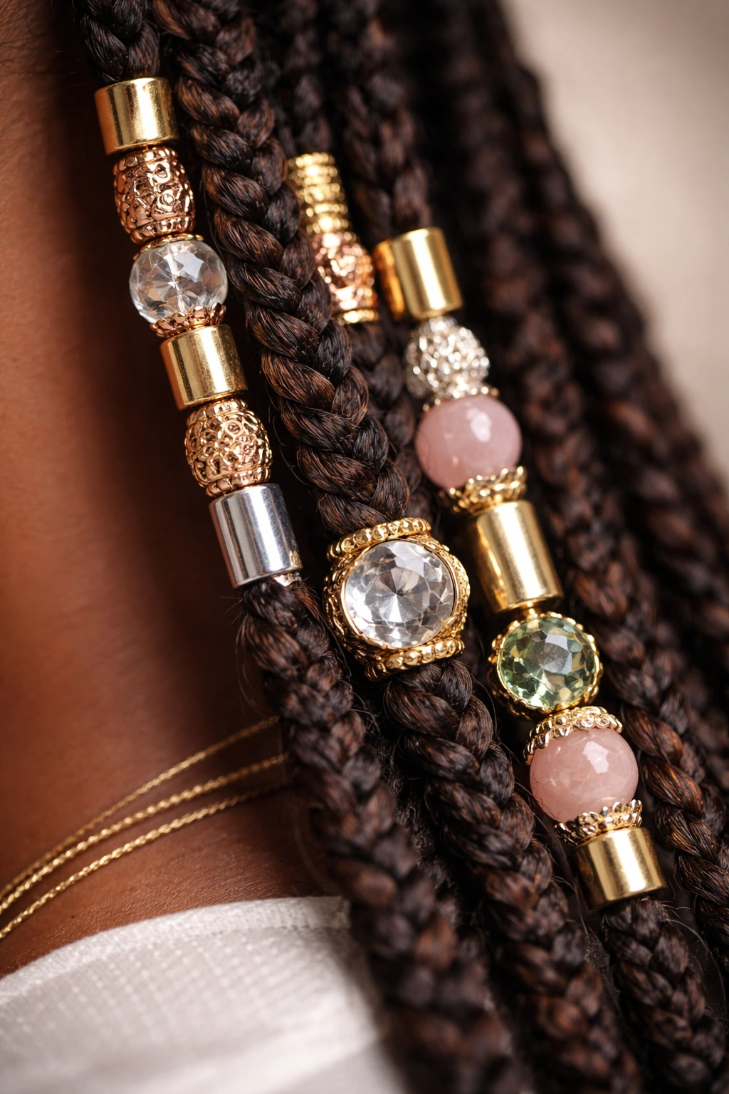 Fulani braid with mixed metals and gem beads