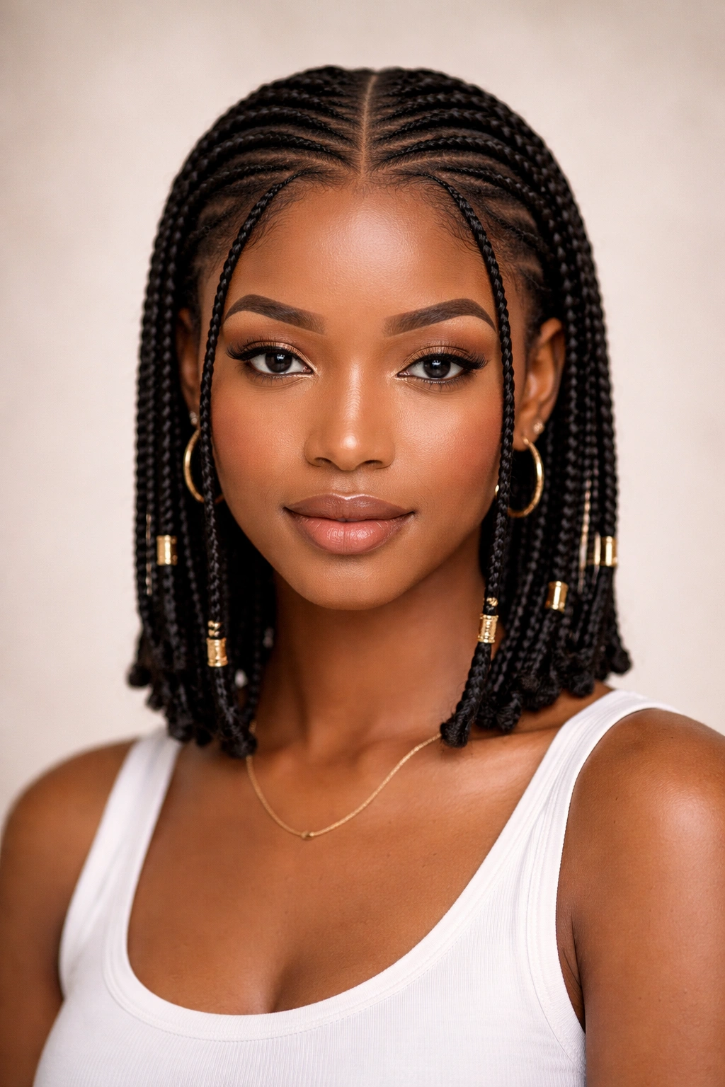 Fulani braids with center part on short hair