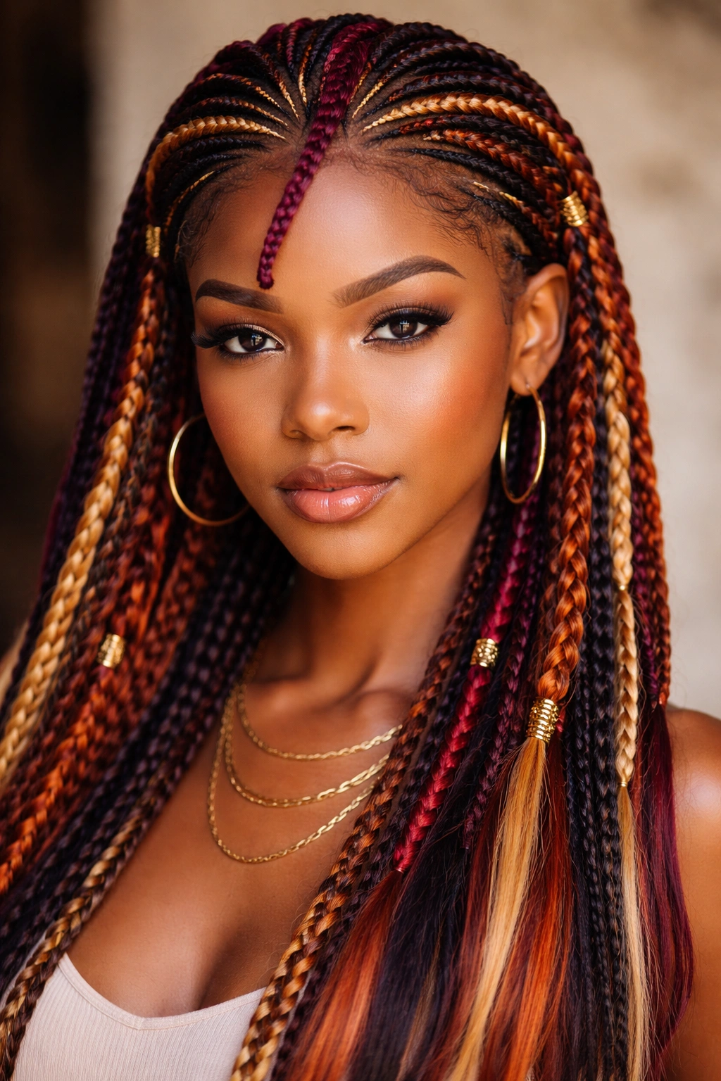 Fulani braids with colorful highlights and mixed extensions
