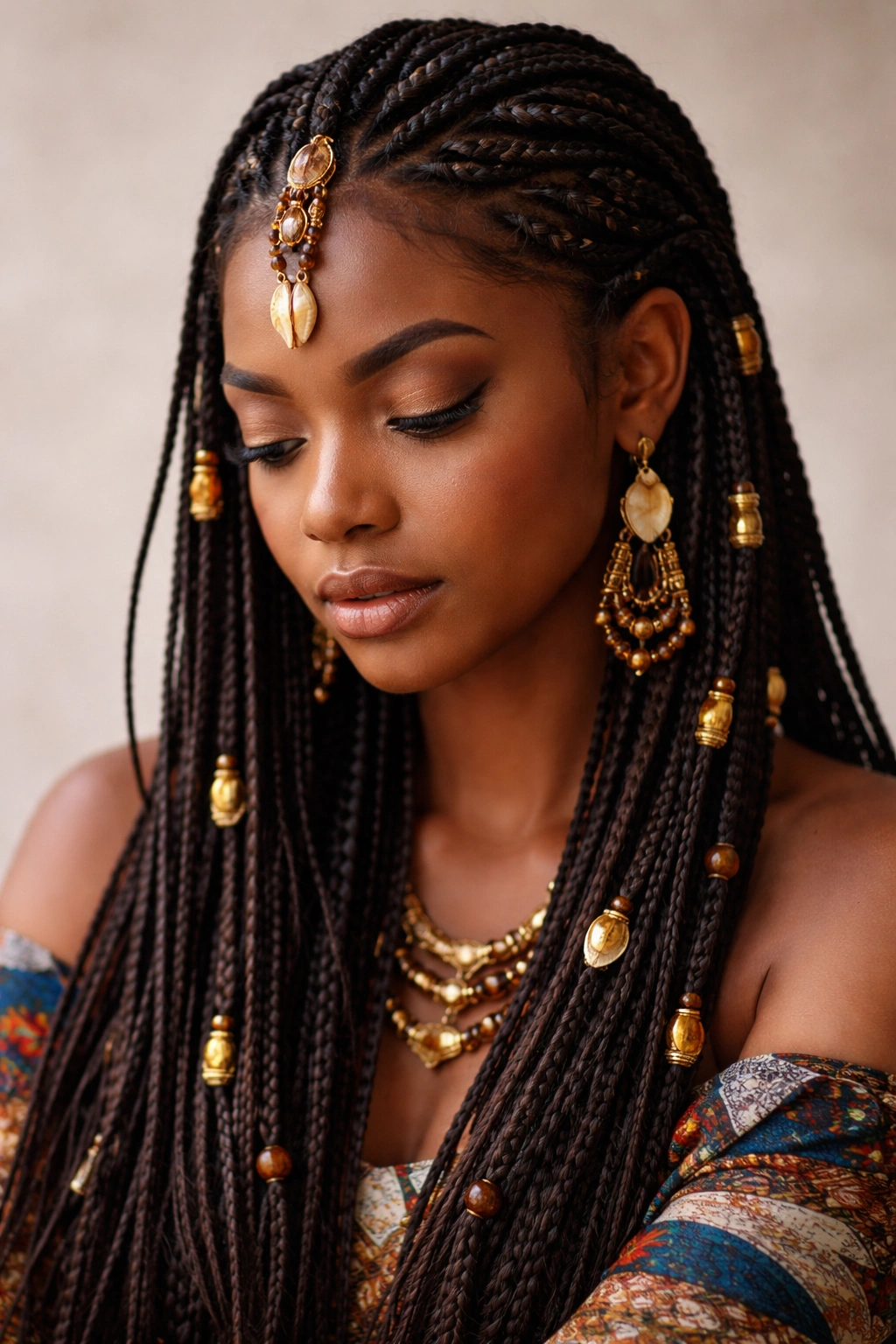 Close-up portrait showcasing Fulani braided hairstyle reflecting cultural pride and artistry