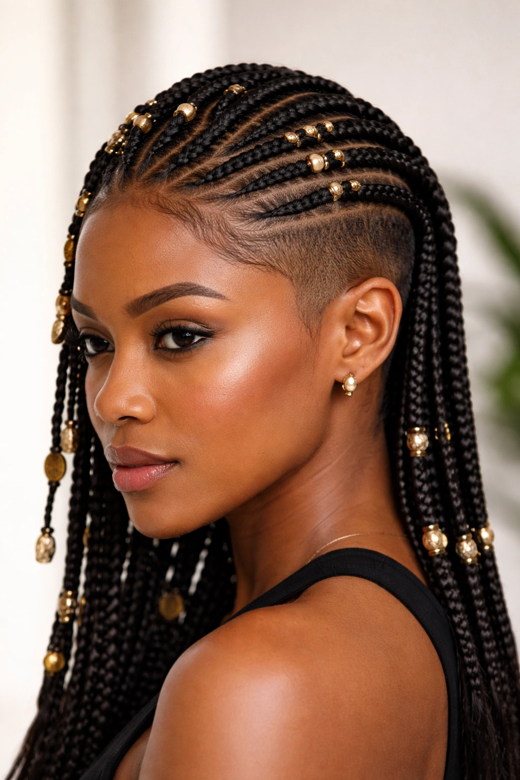 Top Fulani braids with shaved sides creating bold contrast