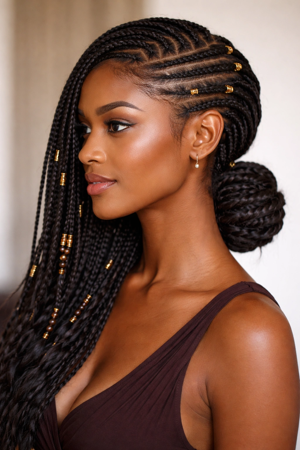 Fulani braids in a dramatic side sweep
