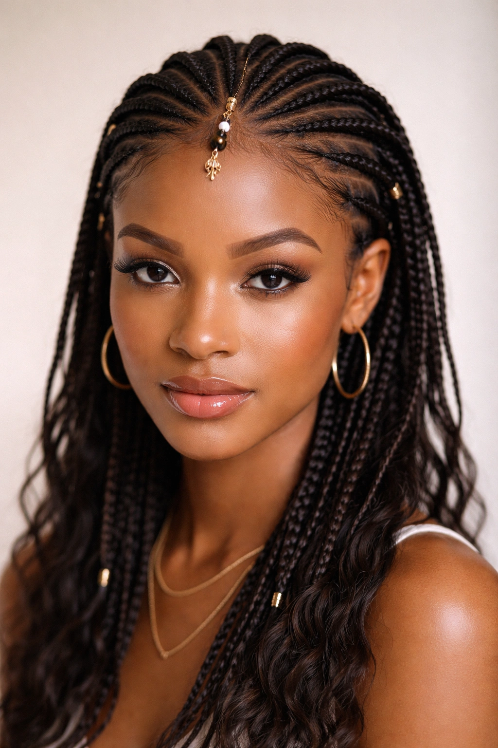 Close-up of crown-dense Fulani braids demonstrating strategic placement for fullness