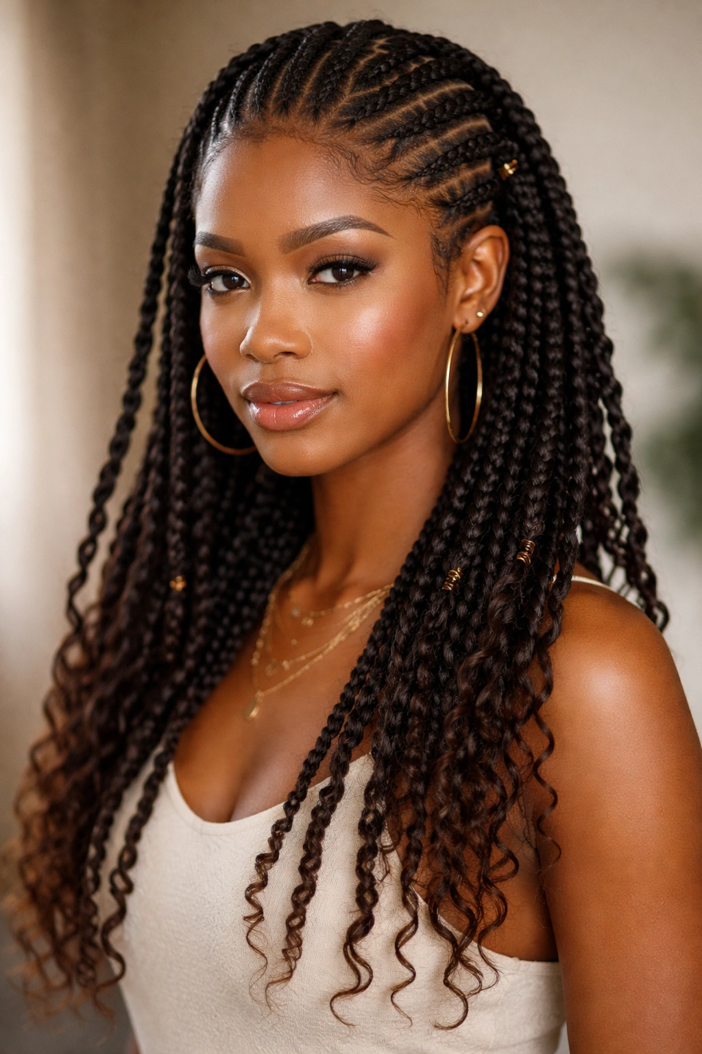 Fulani braids ending in two-strand twists