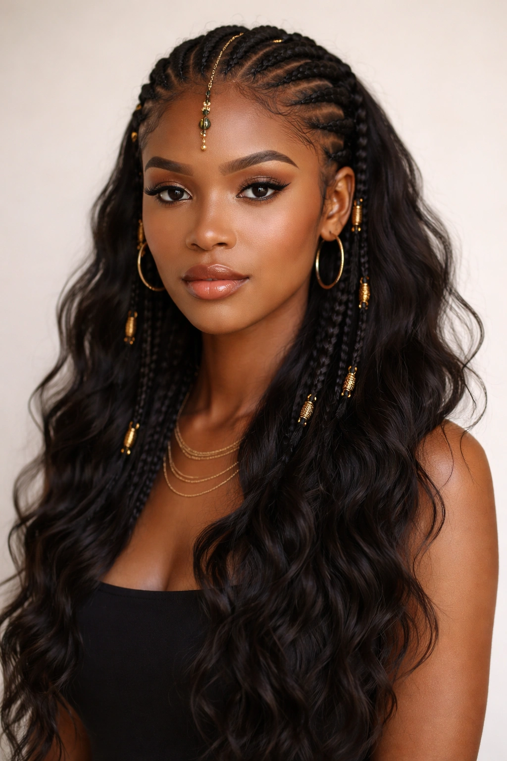 Portrait showing mixed Fulani braids and loose wavy sections with defined sections