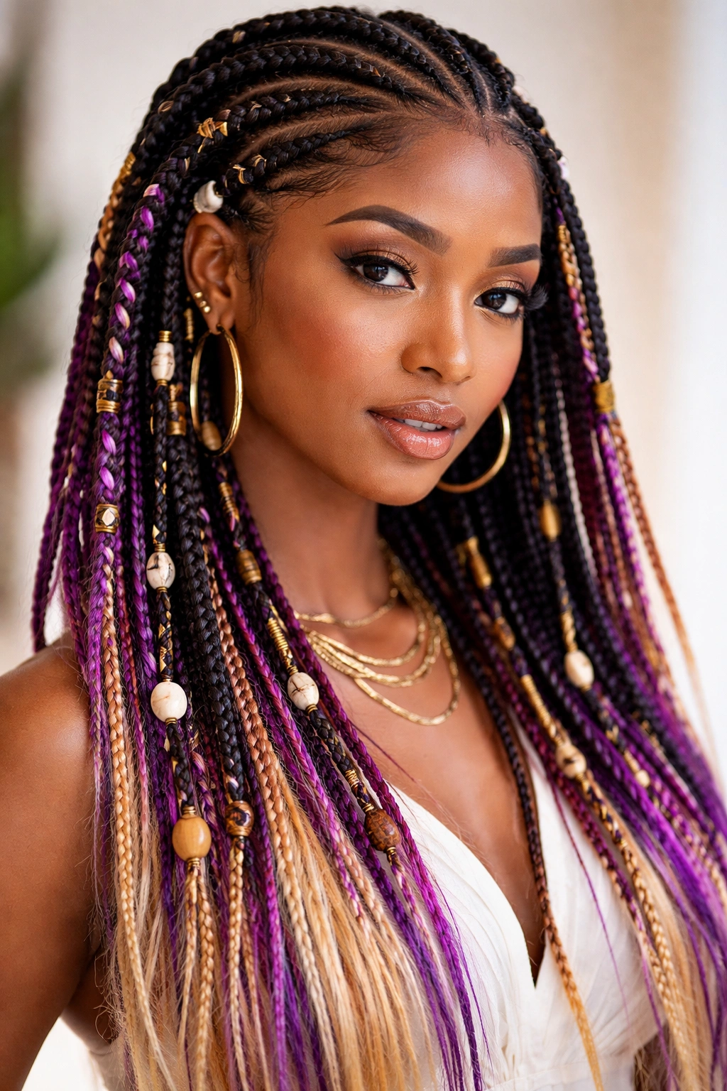 Fulani braids with ombre extensions and metallic accents in modern fusion styling