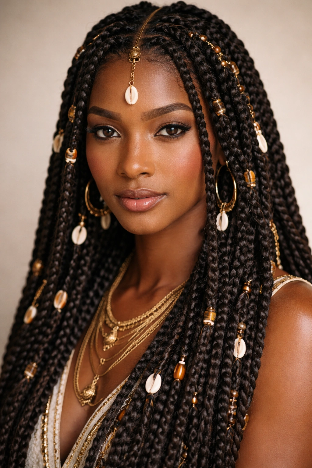 Fulani Senegalese twists with beads and shells