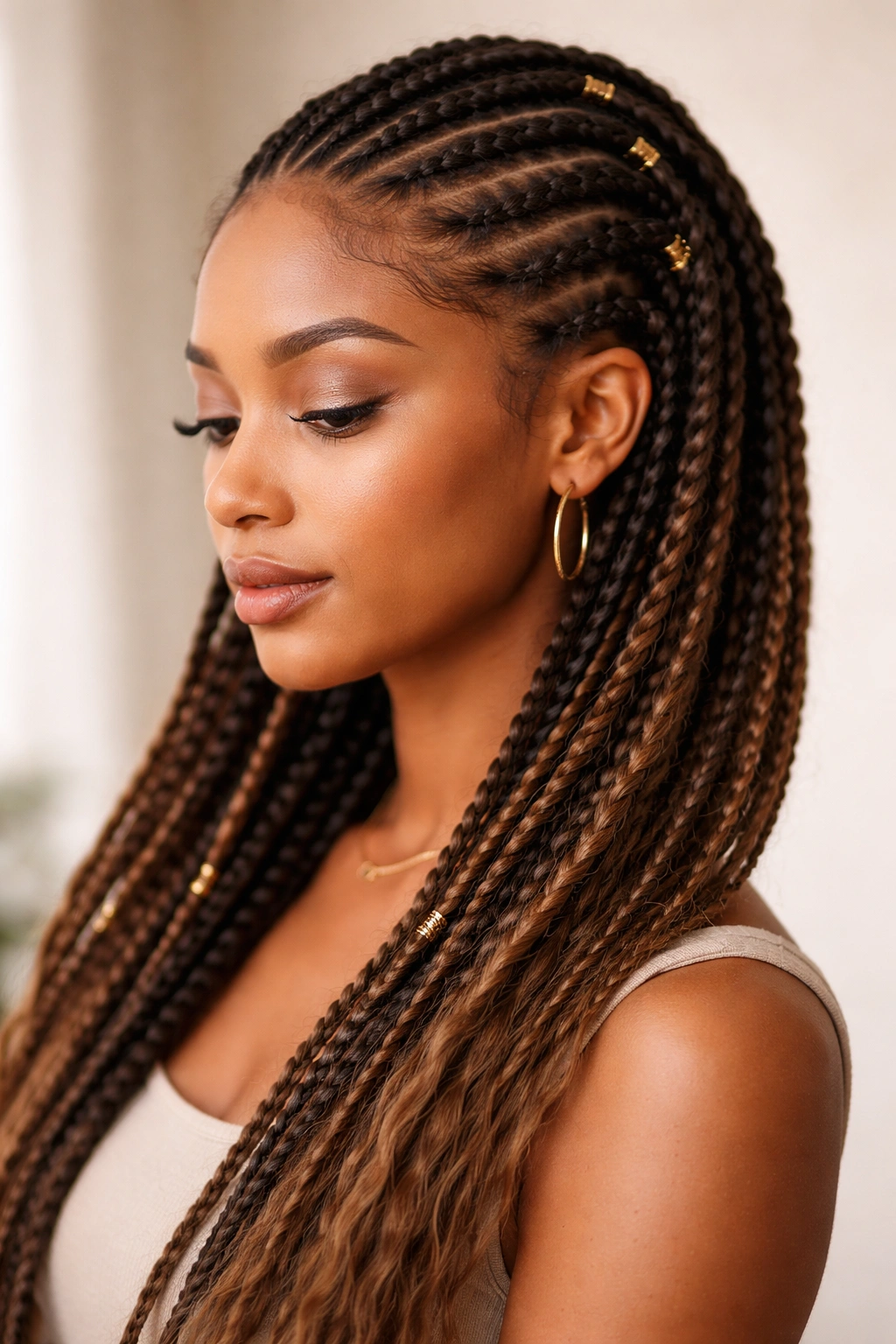 Fulani braids with synthetic extensions adding fullness without heaviness