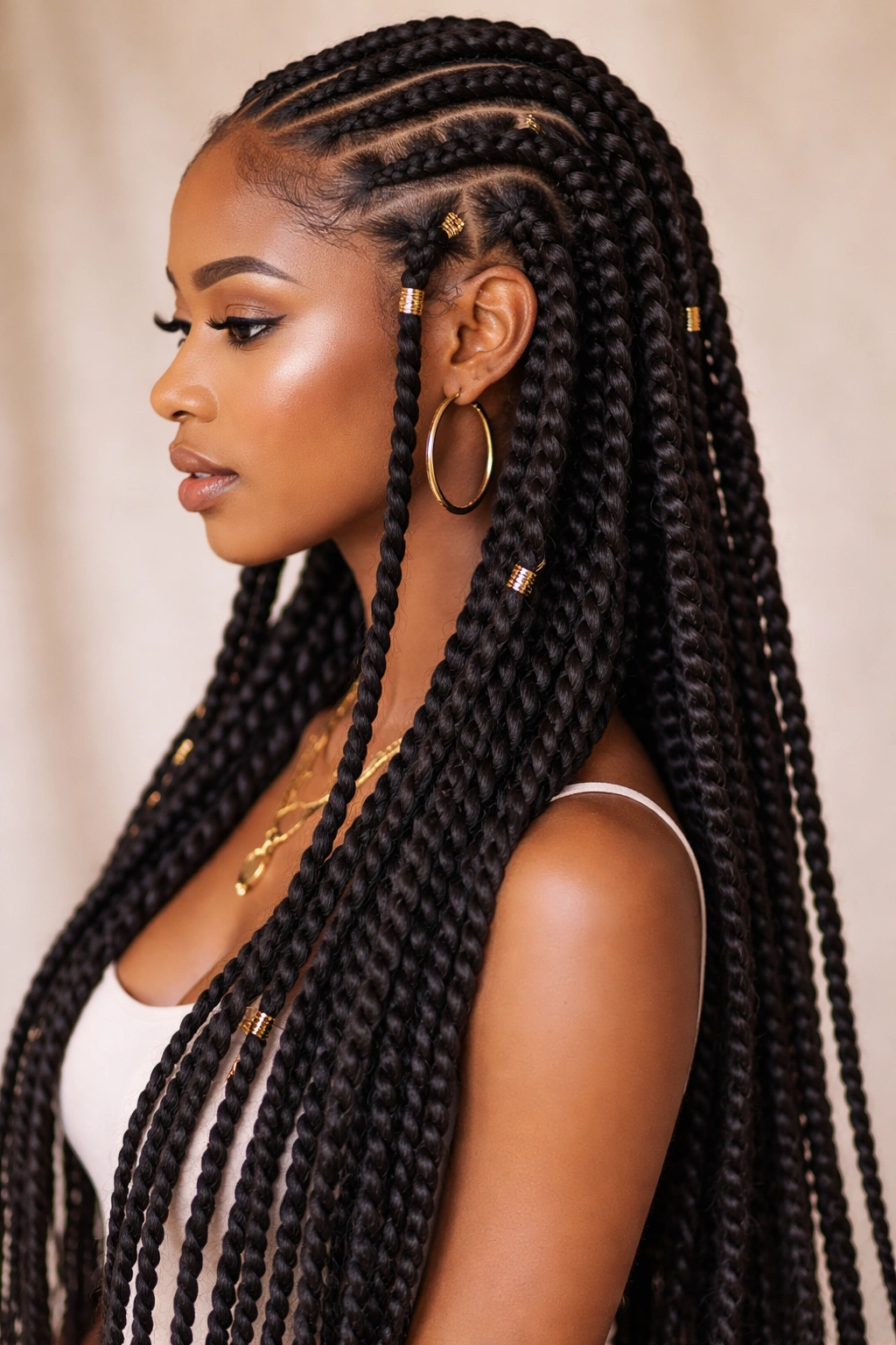 Long Fulani twists with extensions showing dramatic length and volume