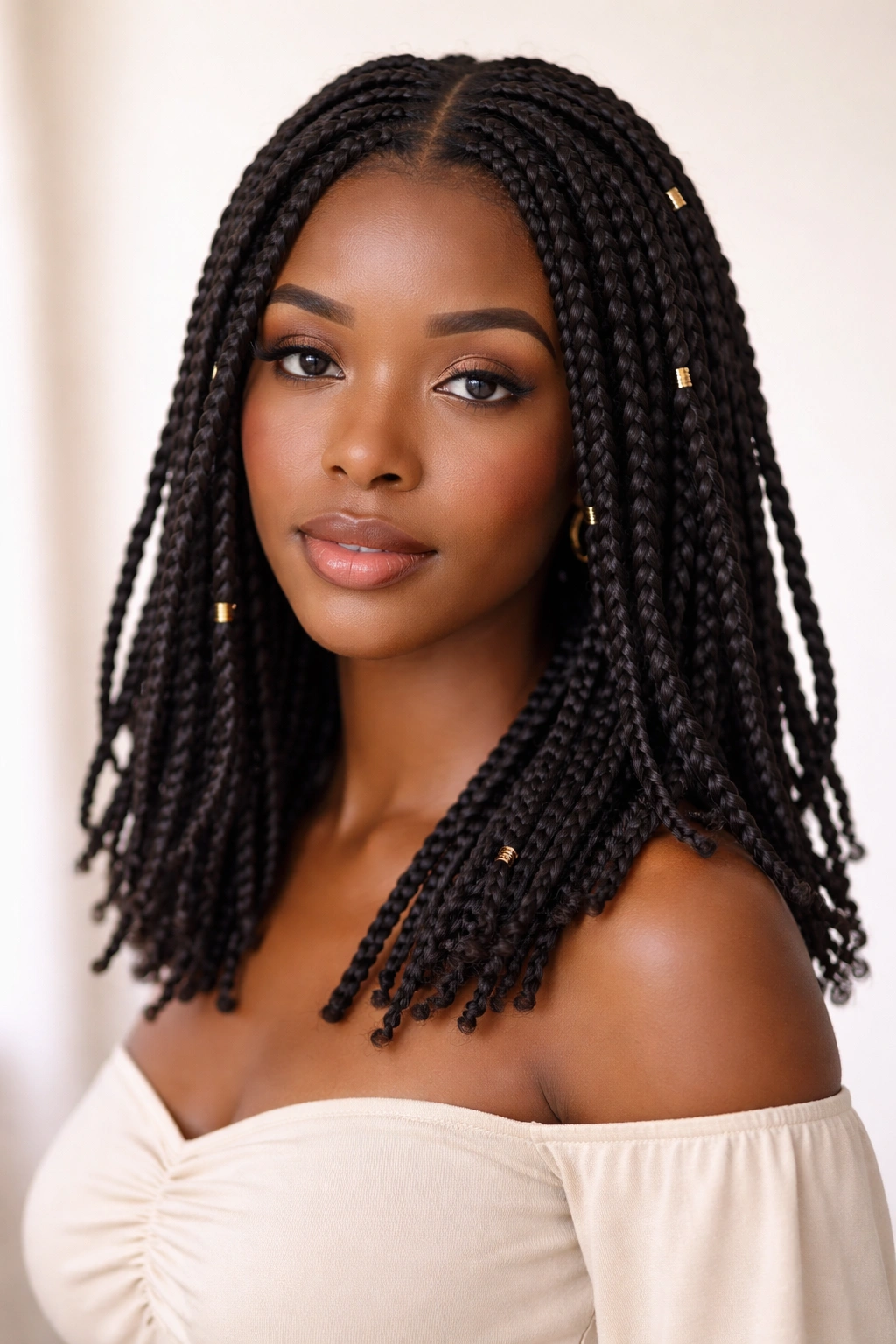 Shoulder-length Fulani twists with a middle part showing balanced silhouette