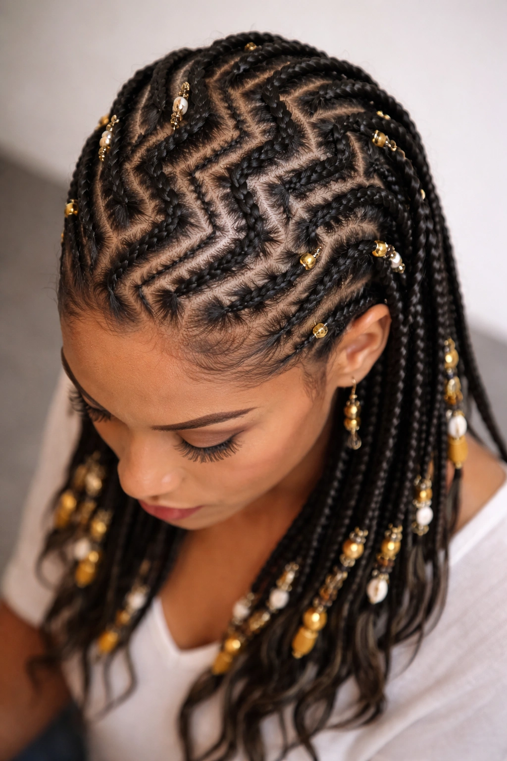 Fulani zigzag braids showing geometric pattern and density