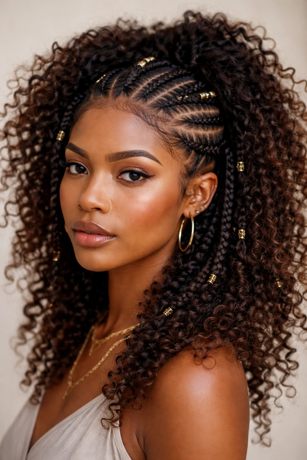 Fulani braids woven through natural curls creating contrast and texture