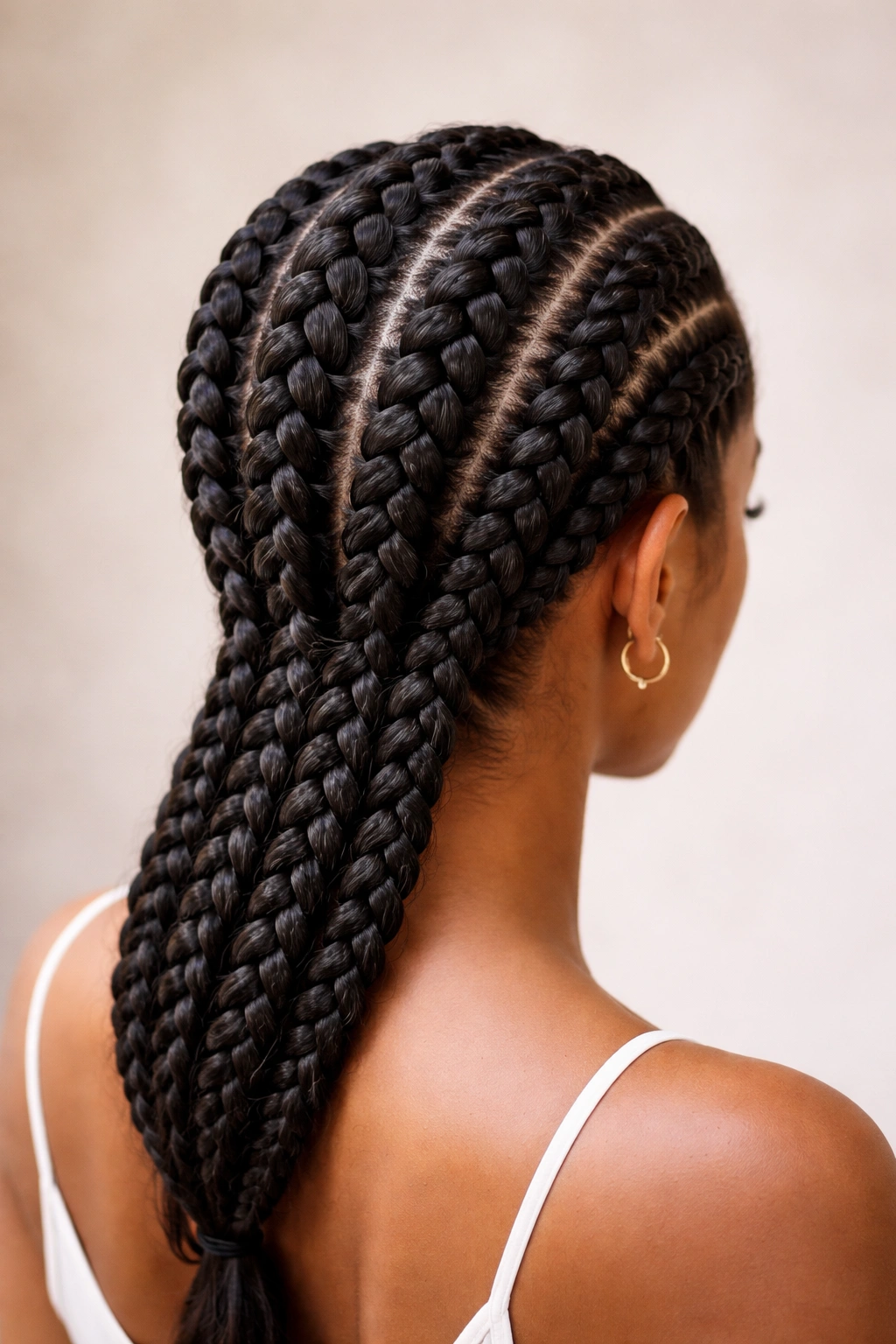 Full-head Dutch cornrows showing multiple parallel braids along the scalp