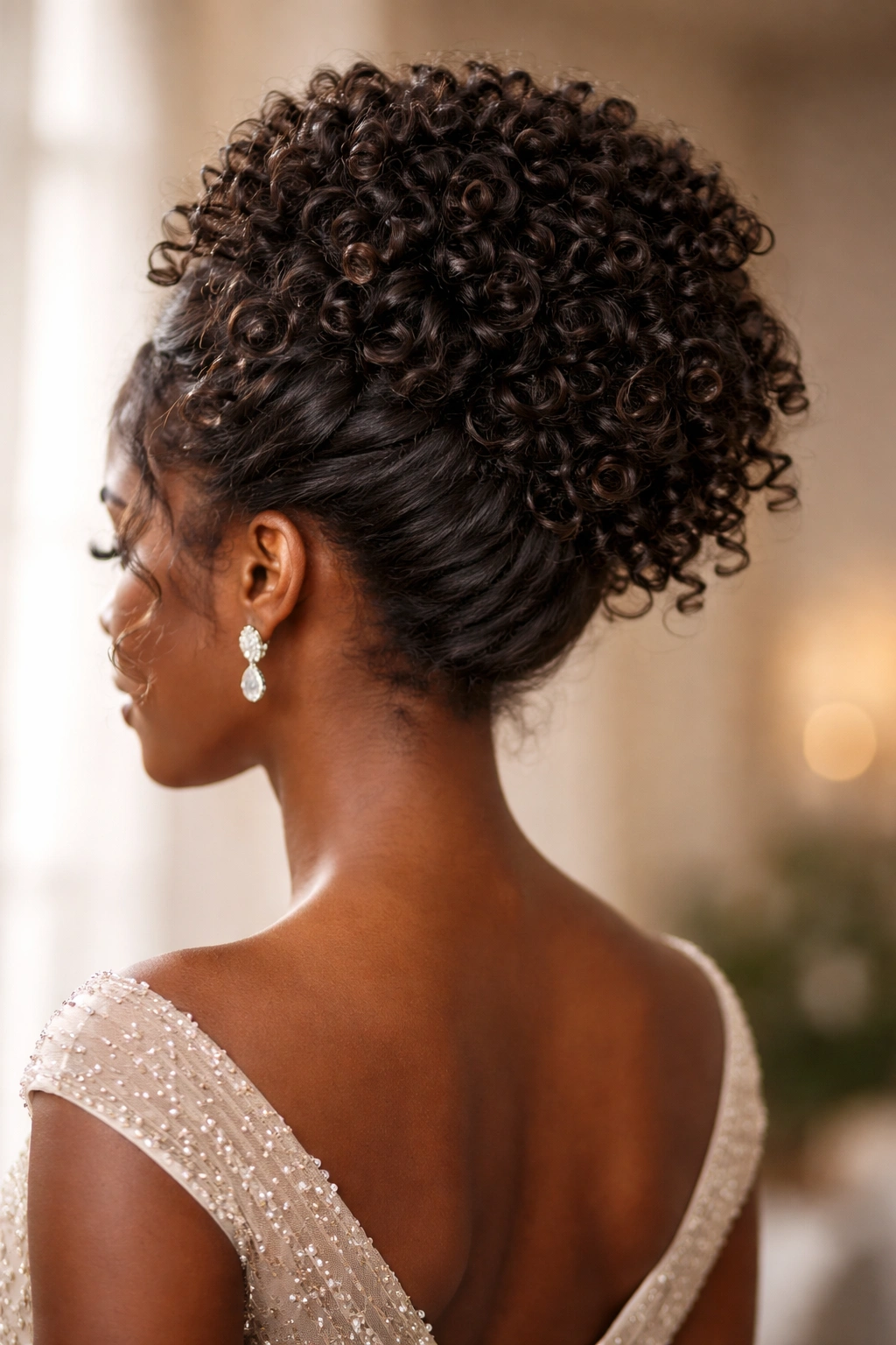 Gathered updo with defined curl clusters
