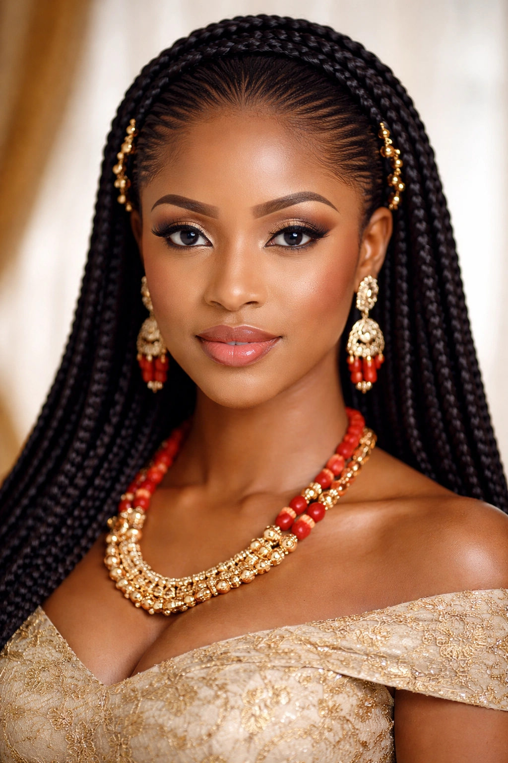 Gele-ready braids with open crown framing the face