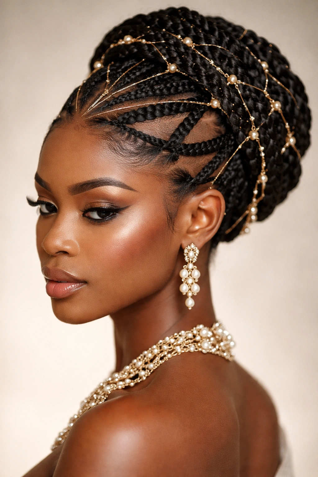 Geometric braid crown with negative space and beads