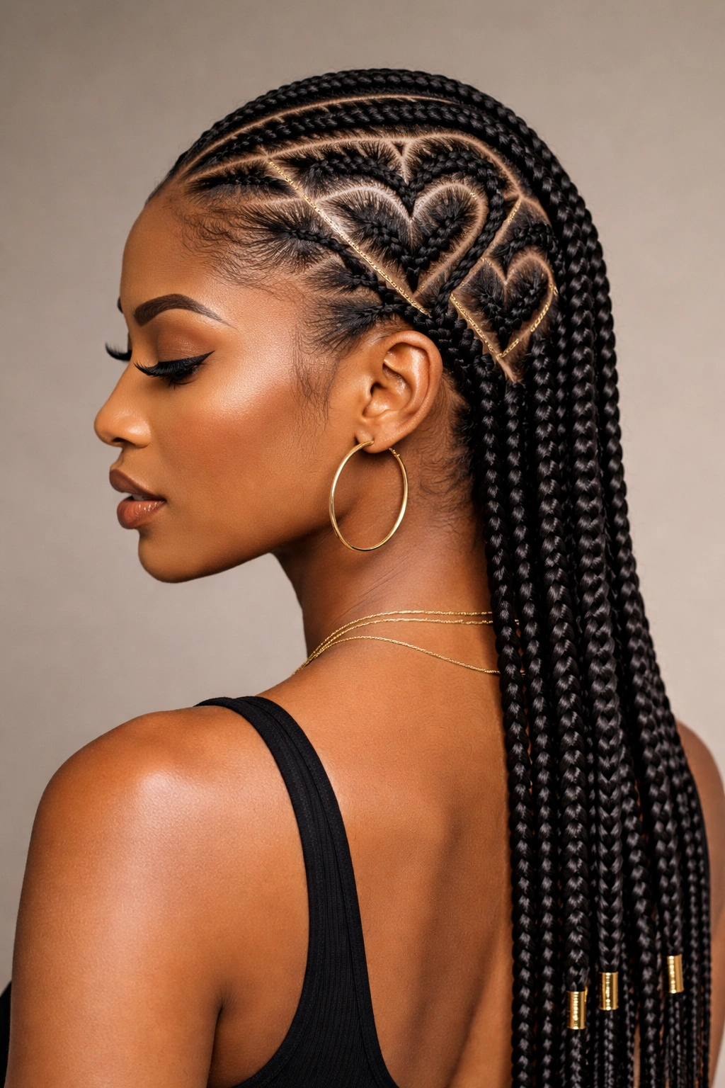 Geometric heart pattern created with feed-in cornrows