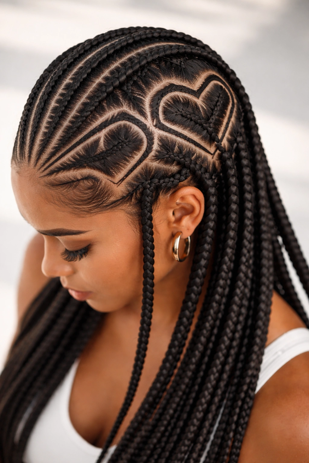 Geometric heart pattern cornrows with angular lines