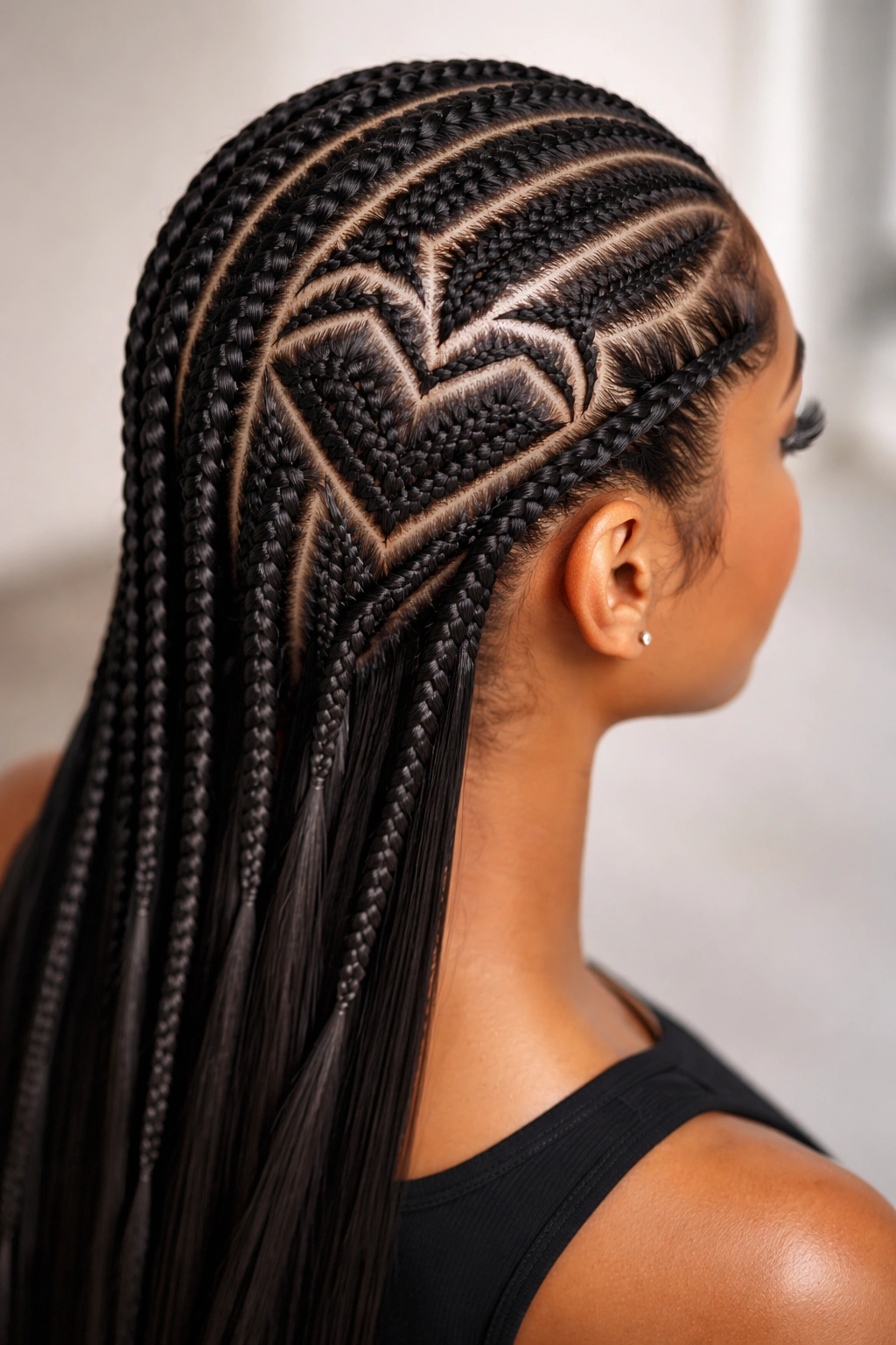 Geometric heart cornrows with angular lines