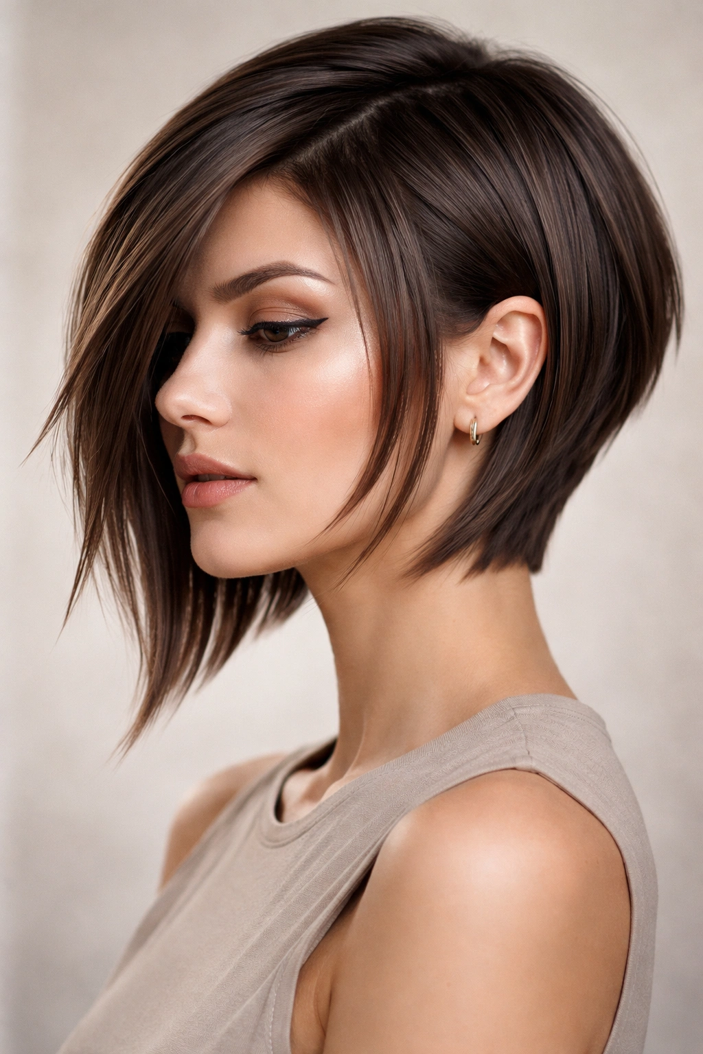 Portrait of a person with geometric layered cut highlighting sharp angles