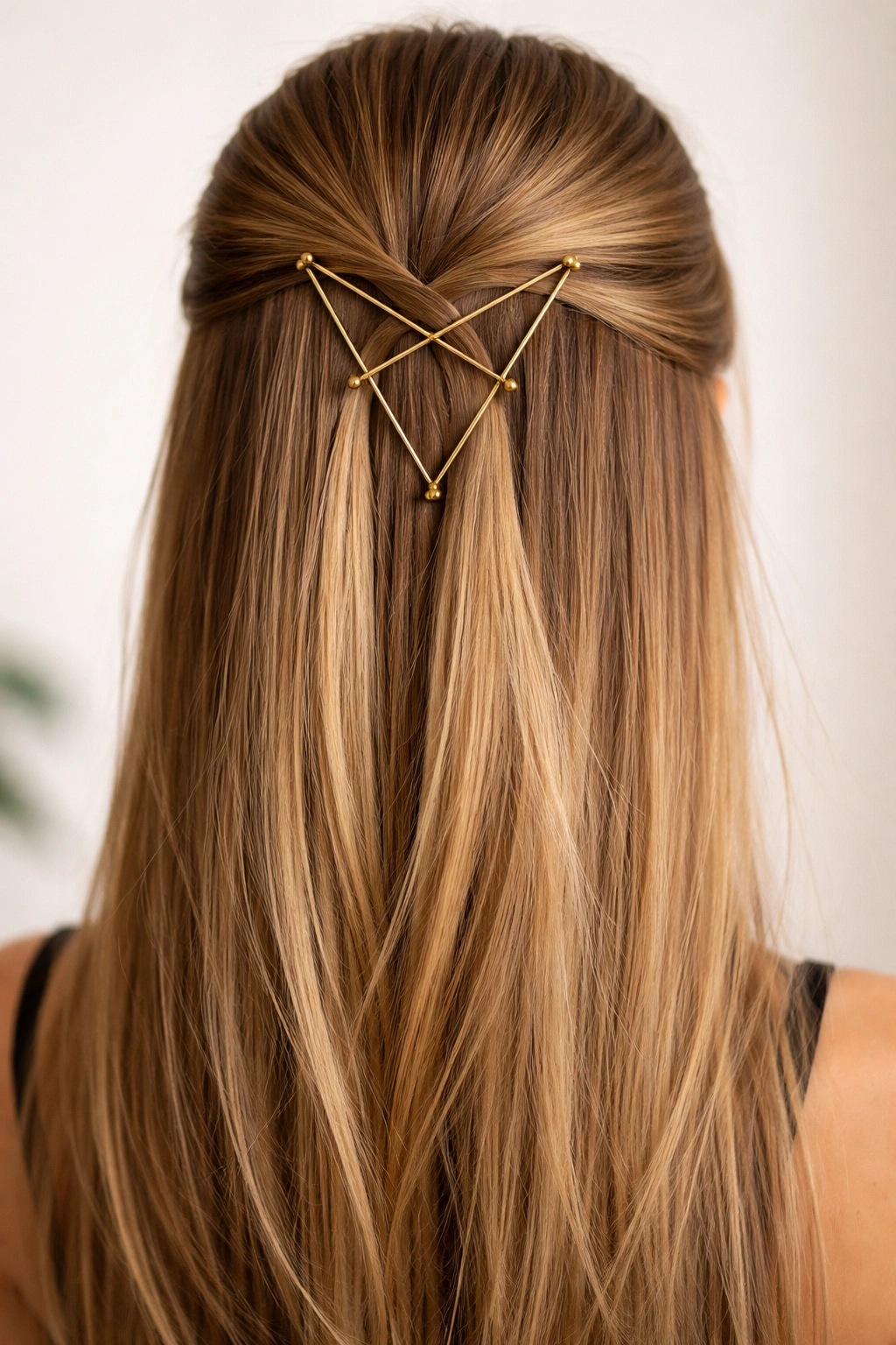 Geometric arrangement of pins in crown area of straight hair