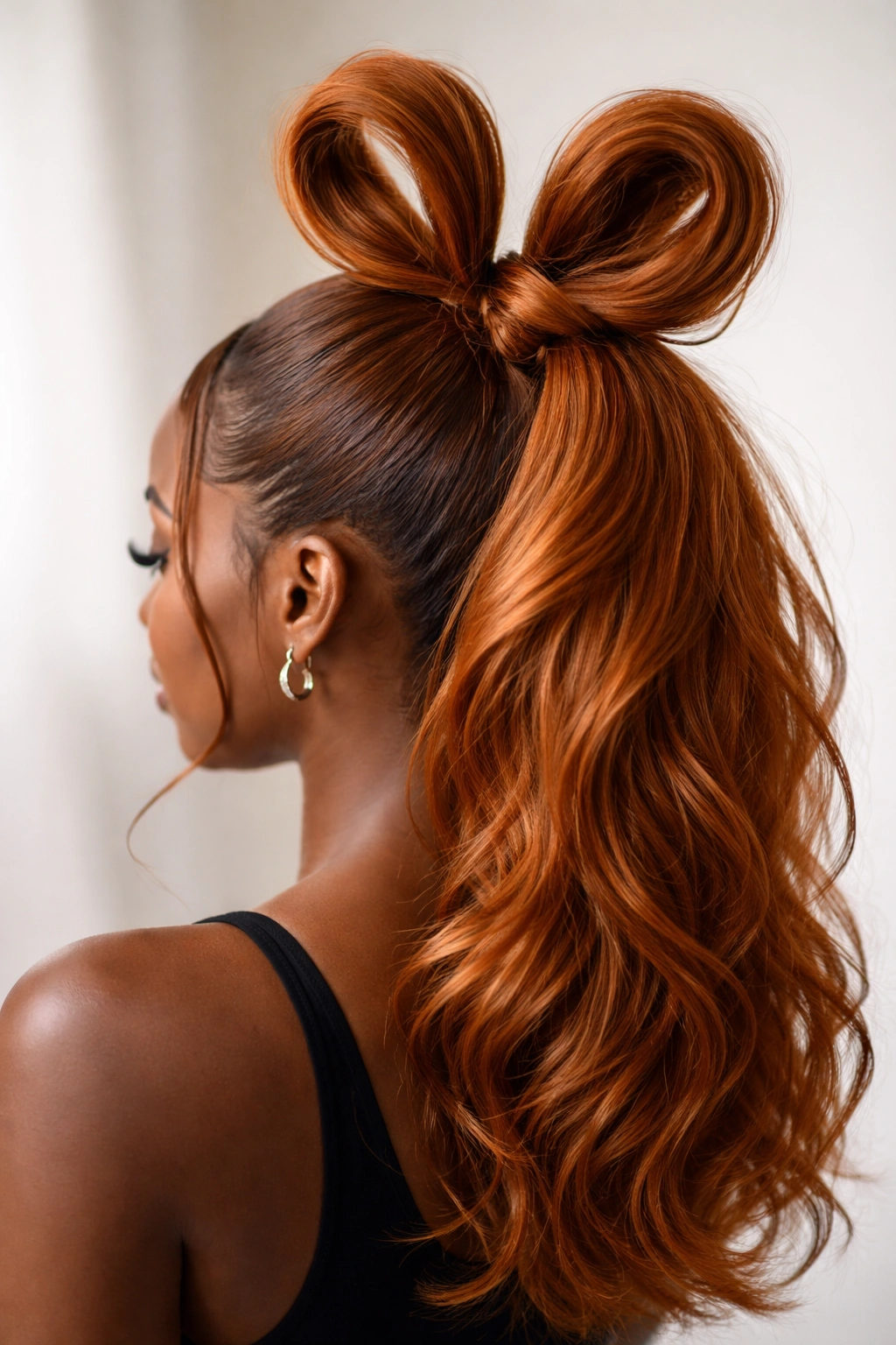 Ginger bunny ears ponytail with crown loops and lower ponytail