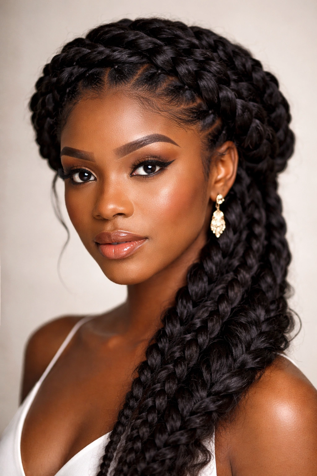 Goddess crown braids with twists around the head, no text