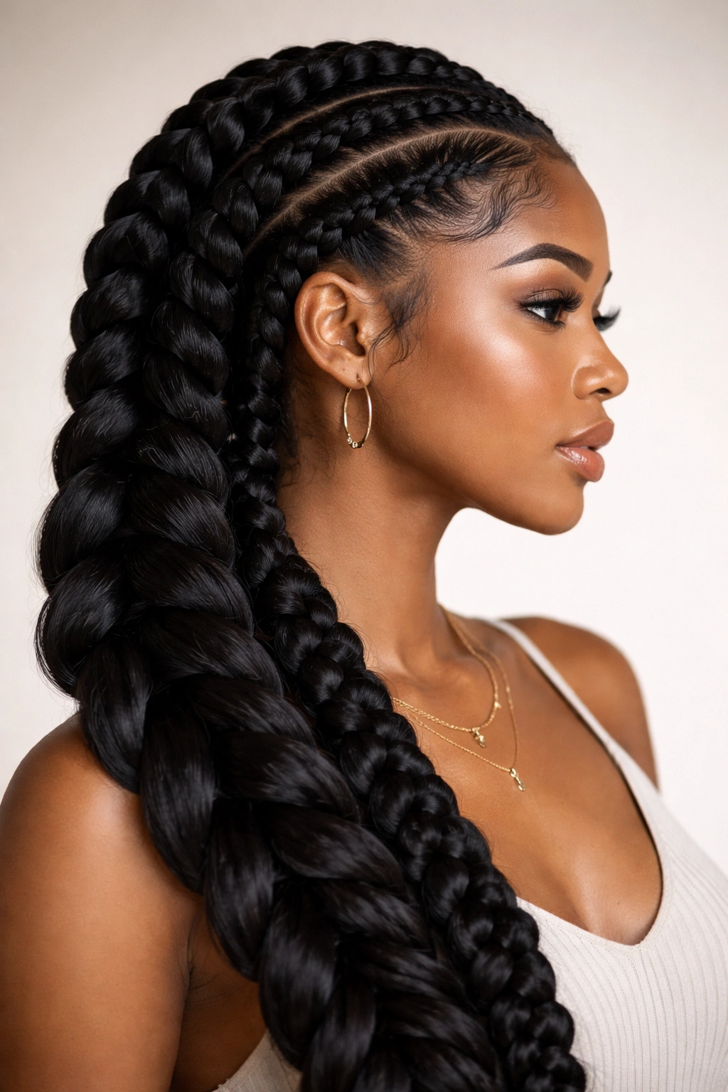 Thick goddess-style cornrows with elevated volume along the scalp.