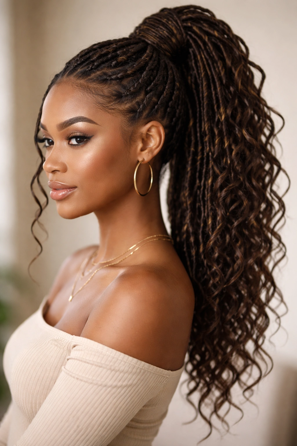 Goddess locs crochet ponytail with wrapped texture