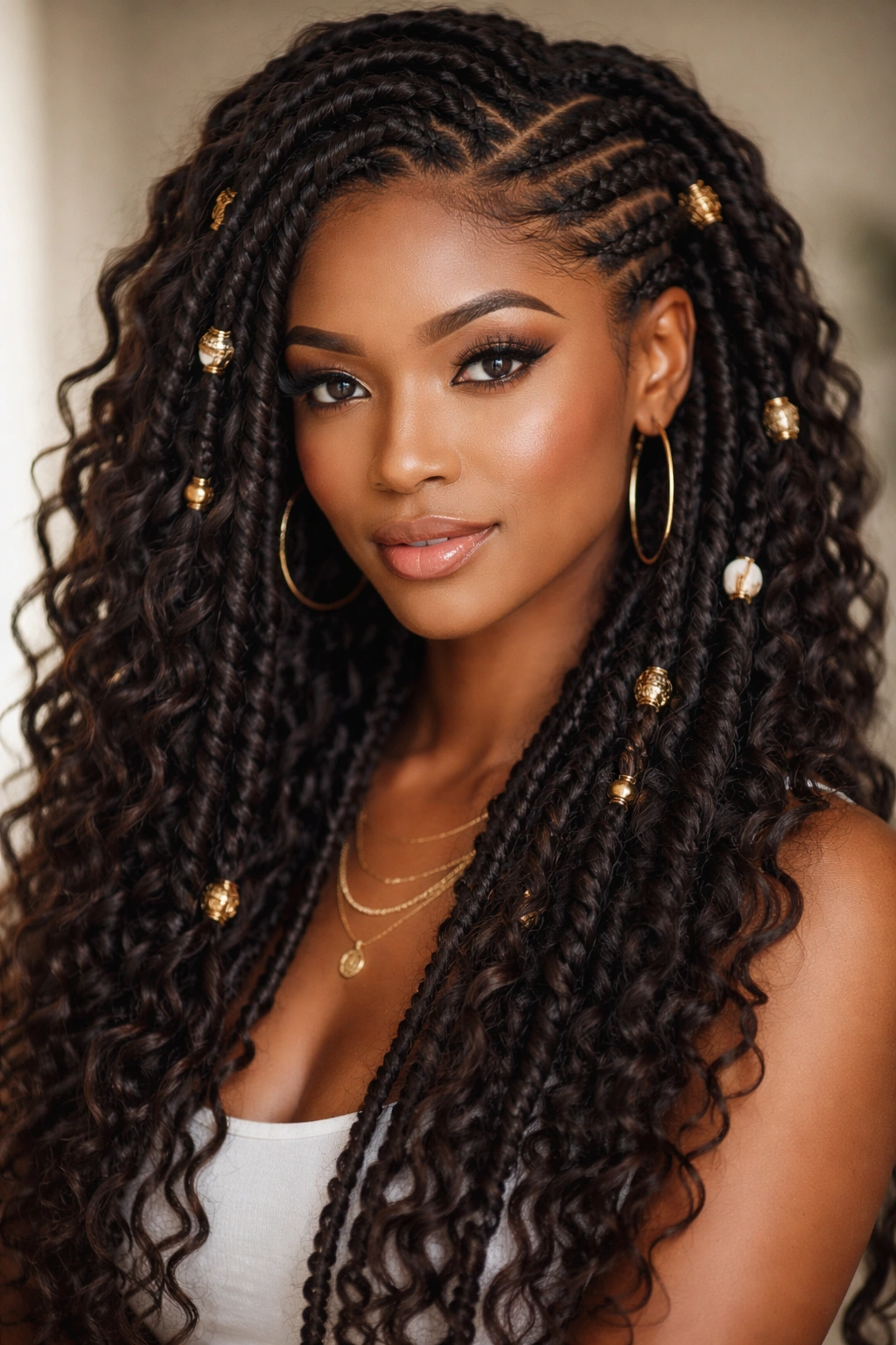 Goddess locs hybrid with flat twist accents for bohemian texture