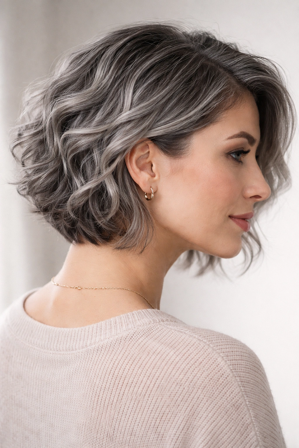 Gray hair with nape undercut and textured waves on top