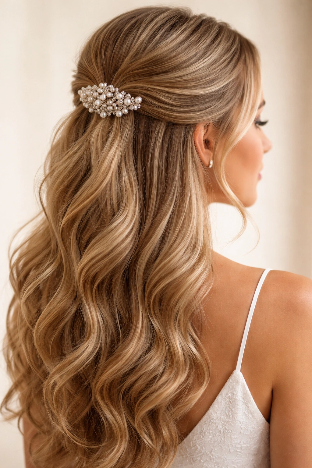 Half Up Half Down with Hair Accessories showing a decorative clip securing the top section