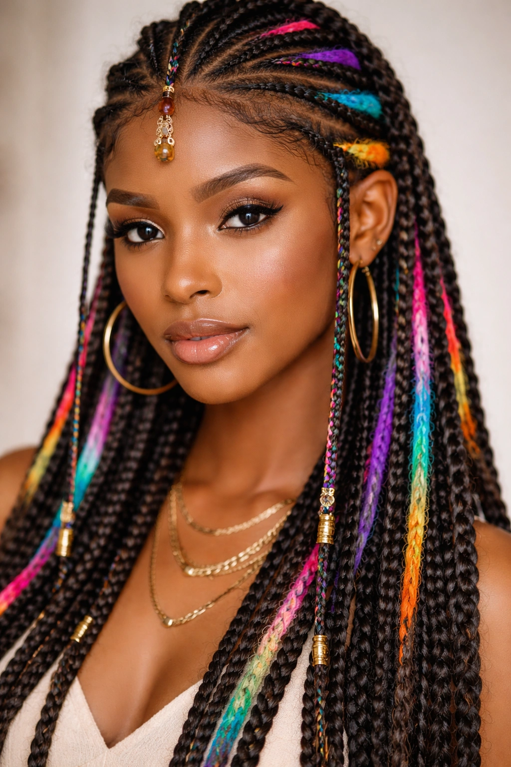 Fulani braids with hair chalk accents on select strands