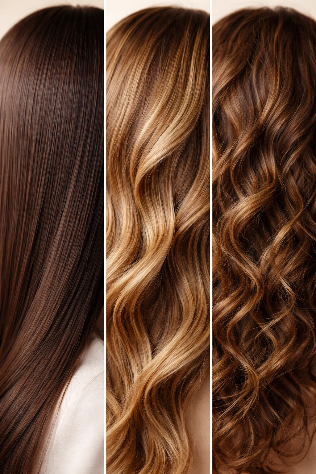 Close-up of natural hair texture with straight, wavy, and slight curl patterns under soft studio lighting
