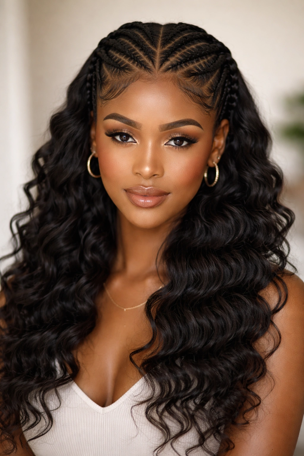 Half-butterfly cornrows with half-down curls