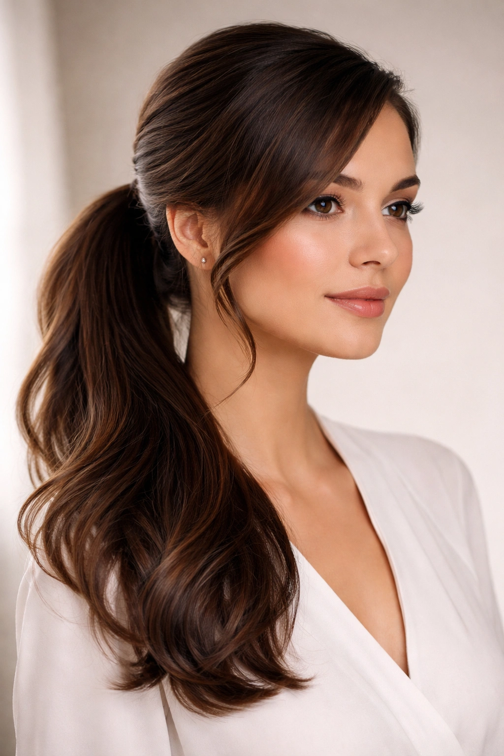Half-up ponytail with top section secured and bottom hair left down