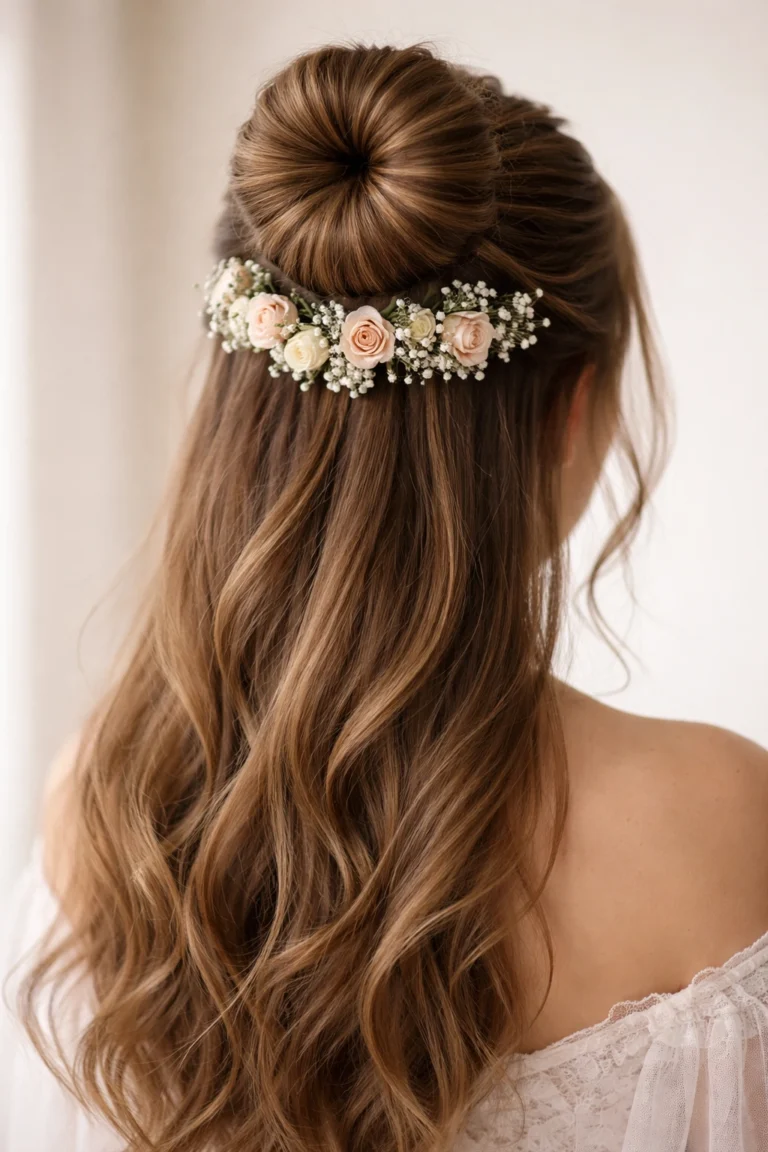 15 Half Up Half Down Bun Styles With Flowers