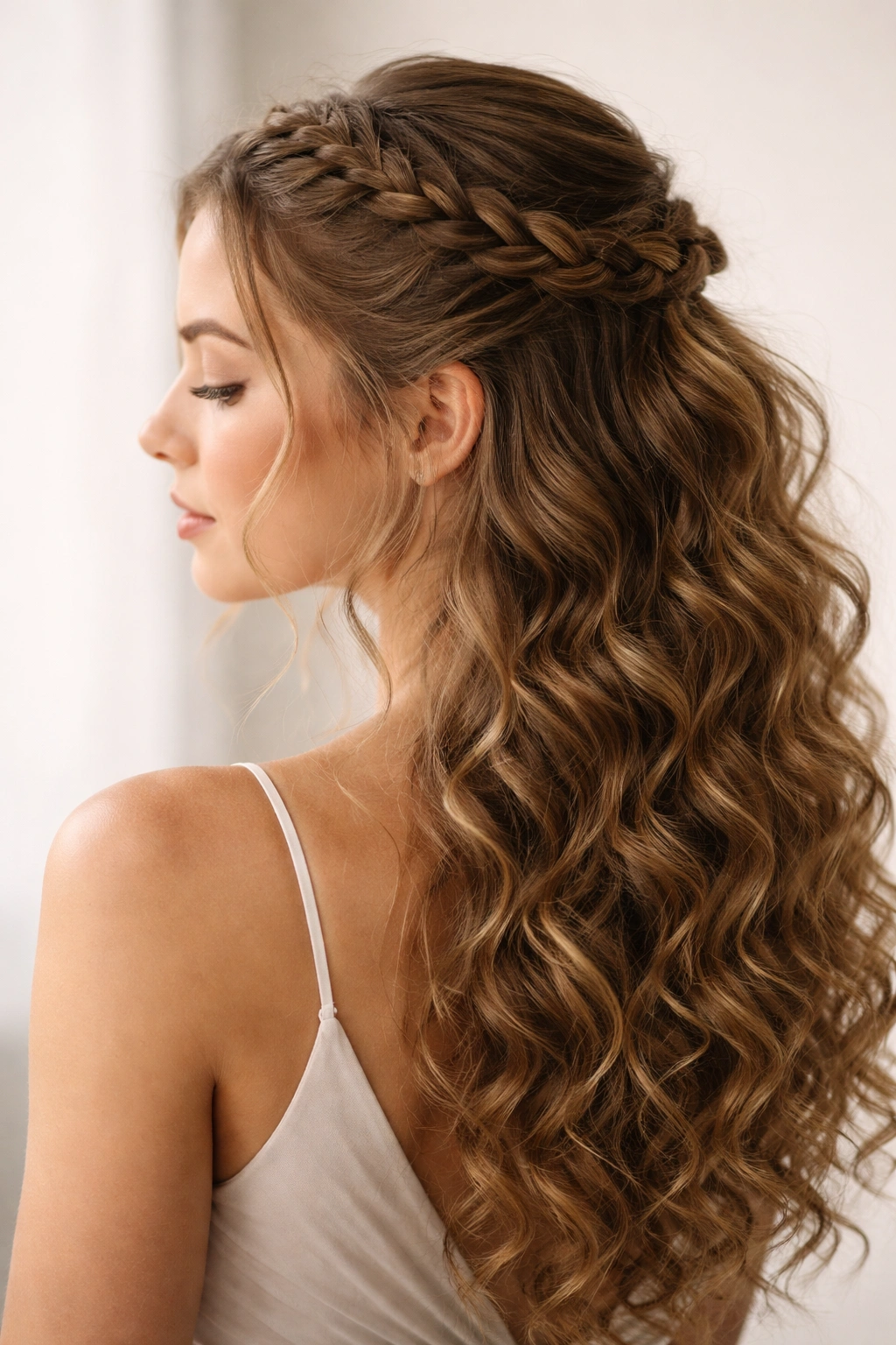Dutch braid half-up with curly texture and cohesive curls