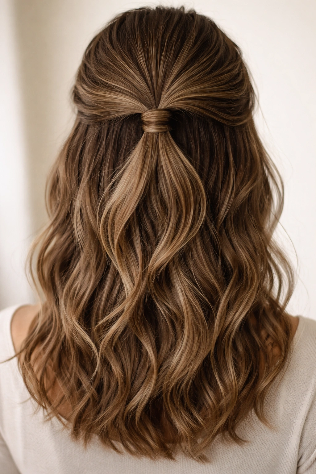 Close up of back of head showing a half-up ponytail with a second elastic tucked under hair