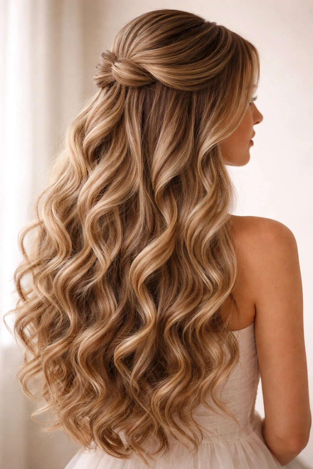 Half-up half-down hairstyle with all curls