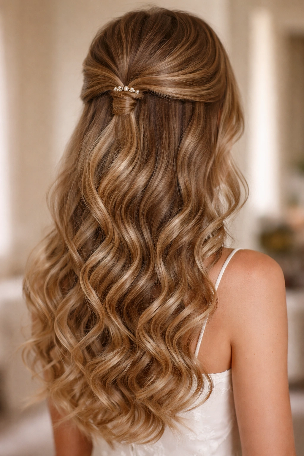 Half-up half-down hairstyle with heatless curls